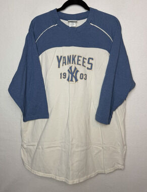 New York Yankees Raglan Sleeve Pullover Shirt Size XL VTG Lee Sport Blue Beige